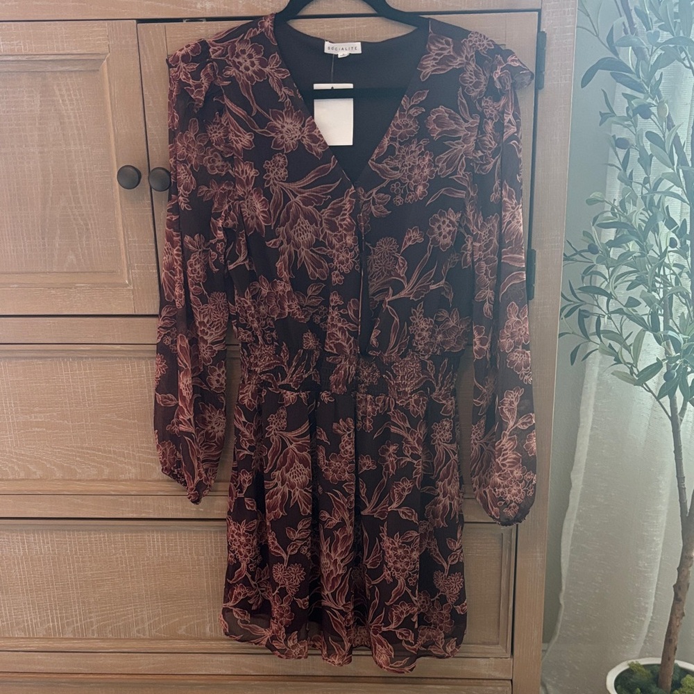 Socialite Burgundy and Pink Floral Dress